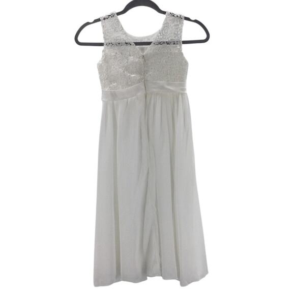 GIRL'S PARTY DRESS 6-7 Y white lace chiffon flower girl long maxi dress B74 - Picture 2 of 7